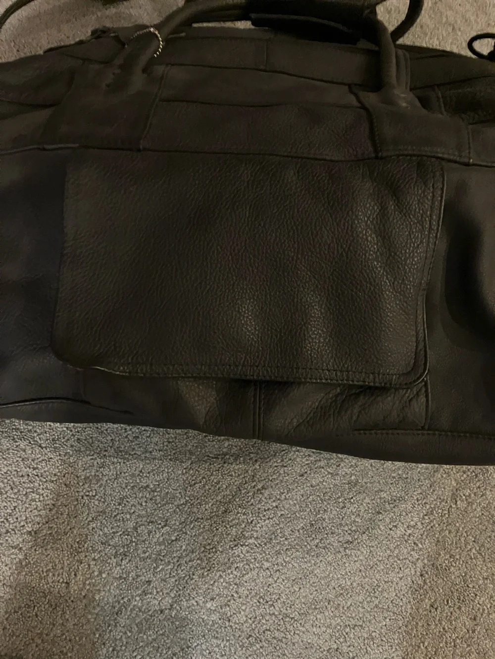Classic Black Leather Weekender Duffel Bag